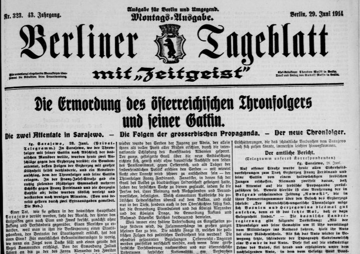 Das Attentat von Sarajewo am 28. Juni&nbsp;1914