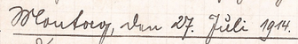 Handschridtlicher Tageseintrag; Montag, den 27. Juli 1914.