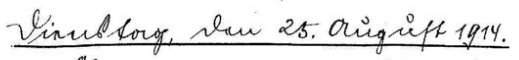 Handschridt in Sütterlin: Dienstag, den 25. August 1914