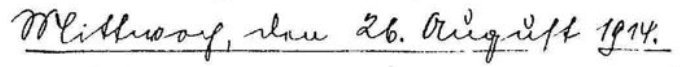 Mittwoch, den 26. August 1914. In handschriftlichem Sütterlin