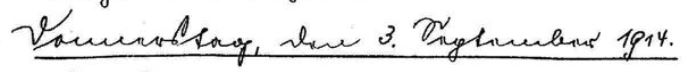 Handschriftlich in Sütterlin: Donnerstag, den 3. September 1914