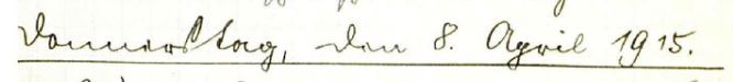 handschriftlich im geschwungenen Sütterlin: Donnerstag, den 8. April 1915.
