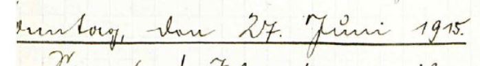 Originale Tagebuchhandschrift: Sonntag, den 27. Juni 1915.