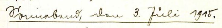 Originale Tagebuchhandschrift: Soanneband, den 3. Juli 1915.