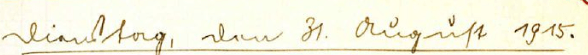 Kurrentschrift: Dienstag, den 31. August 1915.