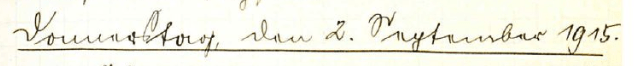 Kurrentschrift: Donnerstag, den 2. September 1915.