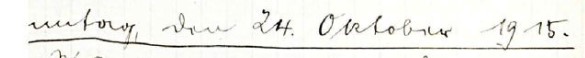 handschriftliche Überschrift aus dem Kriegstagebuch: Sonntag, den 24. Oktober 1915.