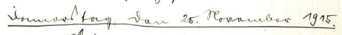 handschriftlicher Kriegstagebucheintrag: Donnerstag, den 25. November 1915.