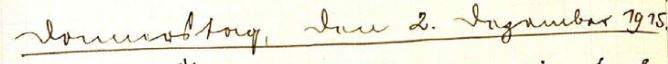 Überschrift aus dem Kriegstagebuch, handschriftlich: Donnerstag, den 2. Dezember 1915