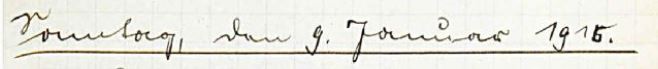 Tagebuch Überschrift handschriftlich: Sonntag, den 9. Januar 1916