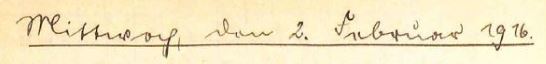 handschriftlich: Mittwoch, den 2. Januar 1916.