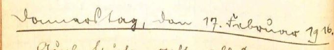 handschriftliche Tagebuchüberschrift: Donnerstag, den 17. Februar 1916