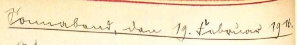 Tagebuchüberschrift, handschriftlich: Sonnabend, den 19. Februar 1916
