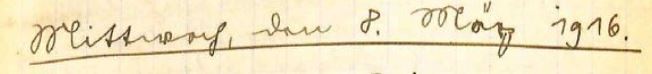 handschriftliche Originalüberschrift aus Kriegstagebuch: Mittwoch, den 8. März 1916.