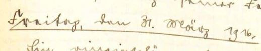 Originale handschriftliche Überschrift aus dem Kriegstagebuch: Freitag, den 31. März 1916.