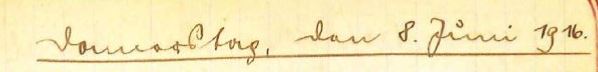 handschriftliche Originalüberschrift: Donnerstag, den 8. Juni 1916.