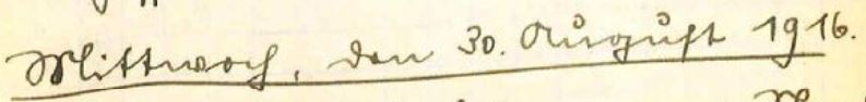 handschriftlich: Mittwoch, den 30. August 1916.