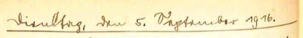 Kurrentschrift aus dem Tagebuch: Dienstag, den 5. September 1916