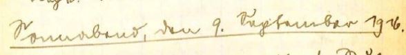 Handschriftlich: Sonnabend, den 9. September 1916.