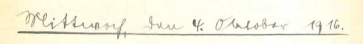 originale, handschriftliche Überschrift: Mittwoch, den 4. Oktober 1916.