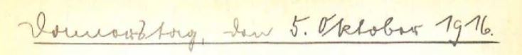 originale Handschrift: Donnerstag, den 5. Oktober 1916.